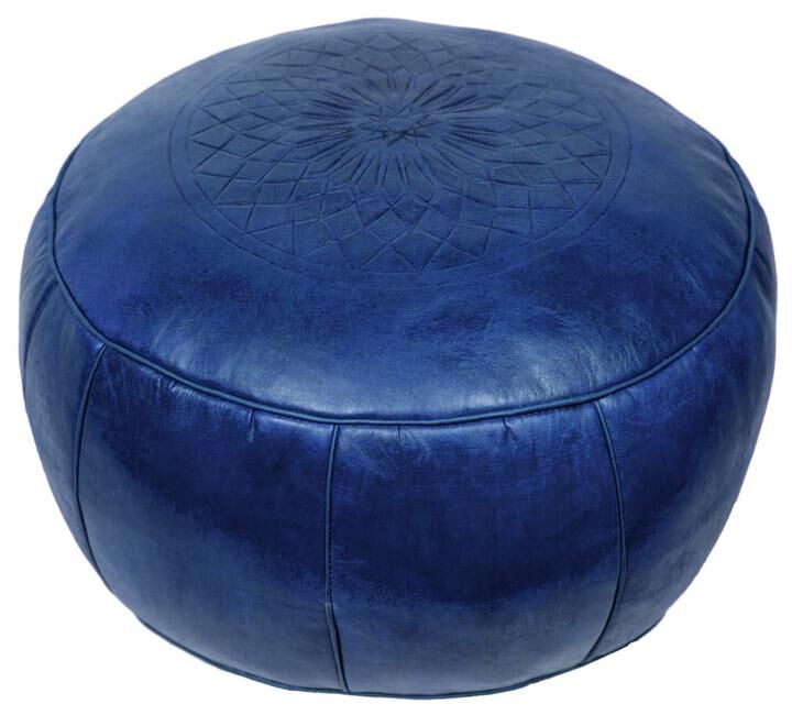 Hand-made blue leather pouf fes