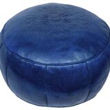 Hand-made blue leather pouf fes