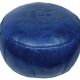 Hand-made blue leather pouf fes