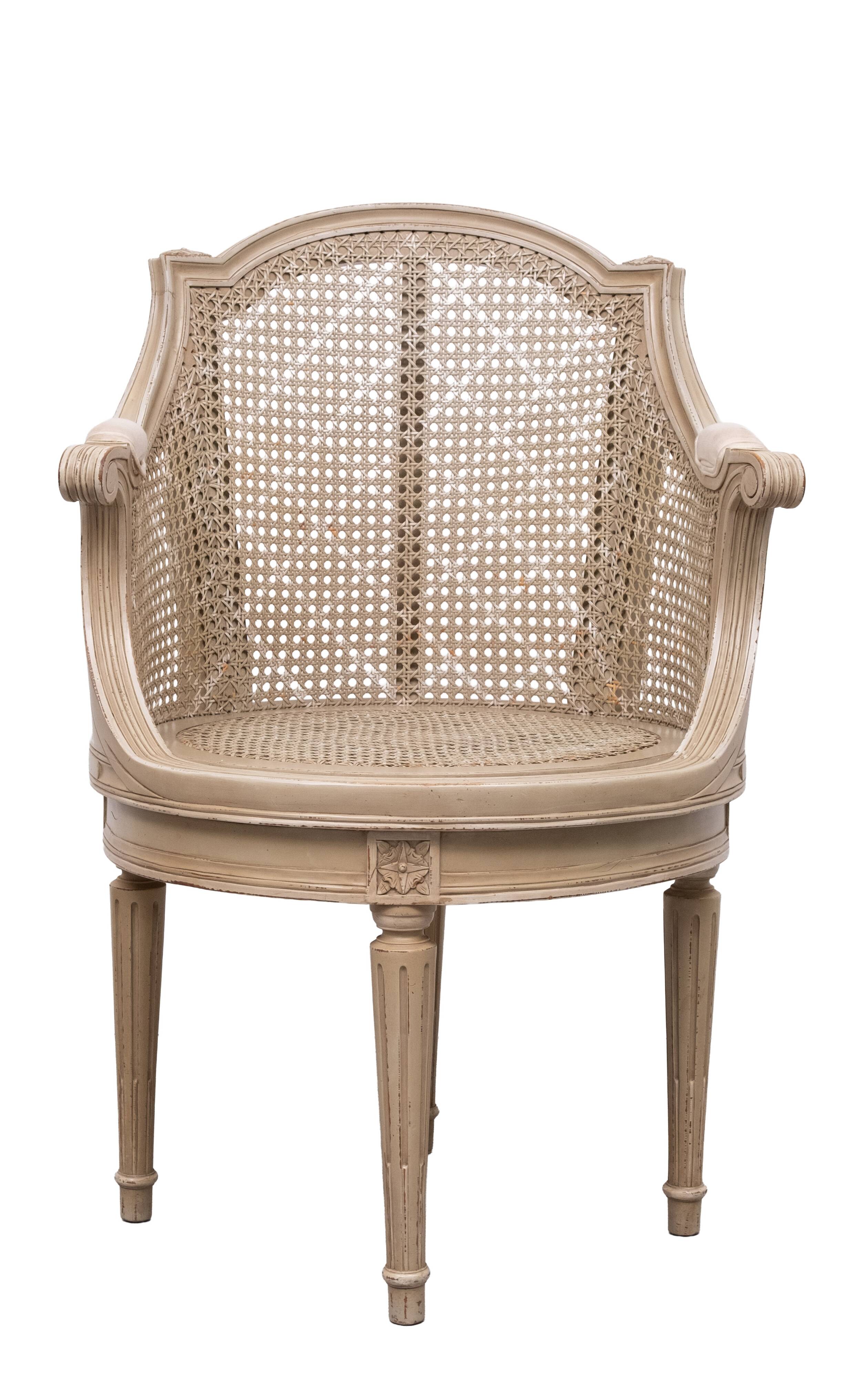 Louis XVI style barrel Cane Office desk chair rotatable