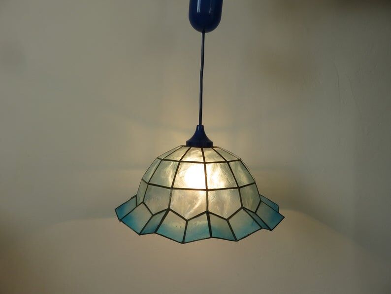 Suspension in blue mother-of-pearl and brass 70s