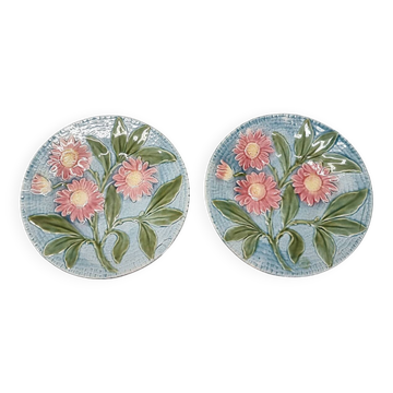 Assiettes murales antiques de Sarreguemines – Ensemble de 2 avec décor floral