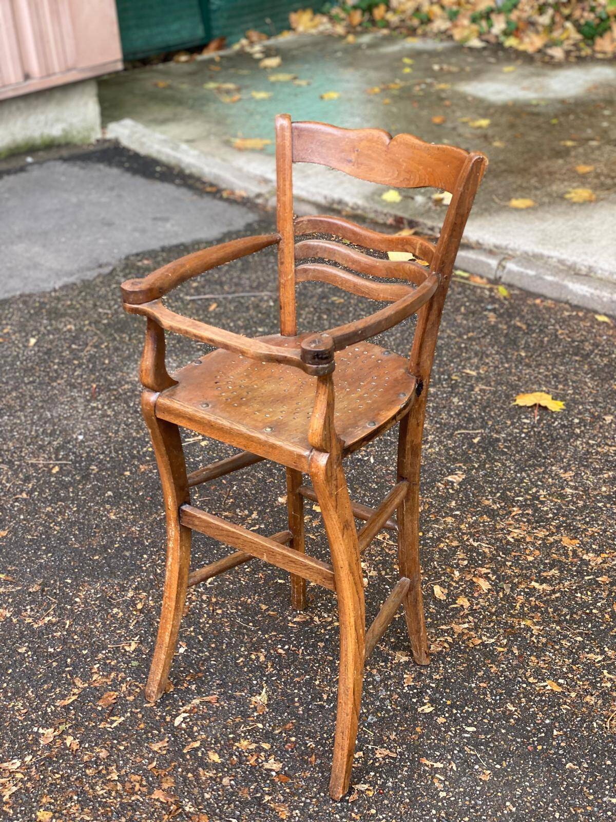 19th century children's high chair in solid wood