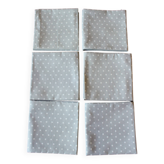 Set of 6 Cretonne cotton napkins, blue gray with polka dots