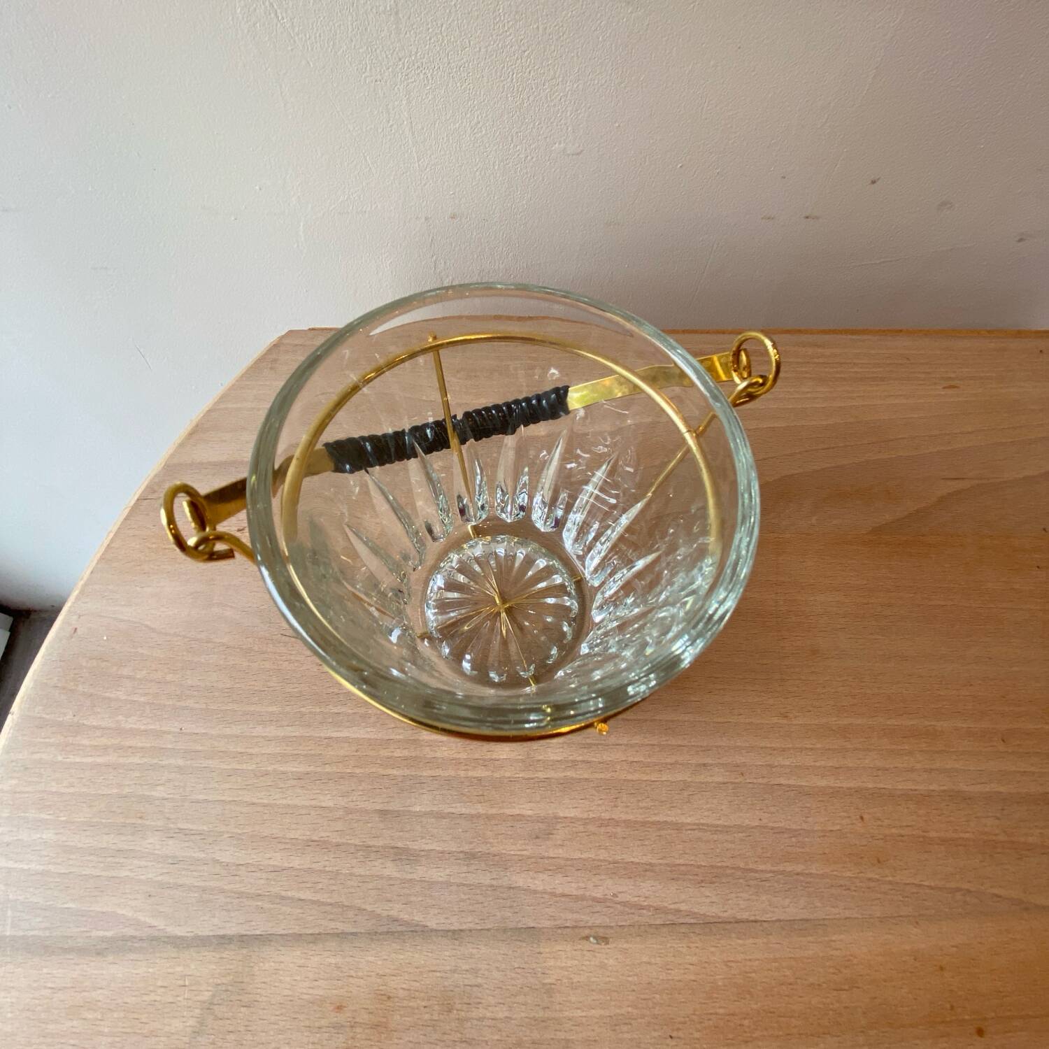 Vintage glass and gold metal ice bucket