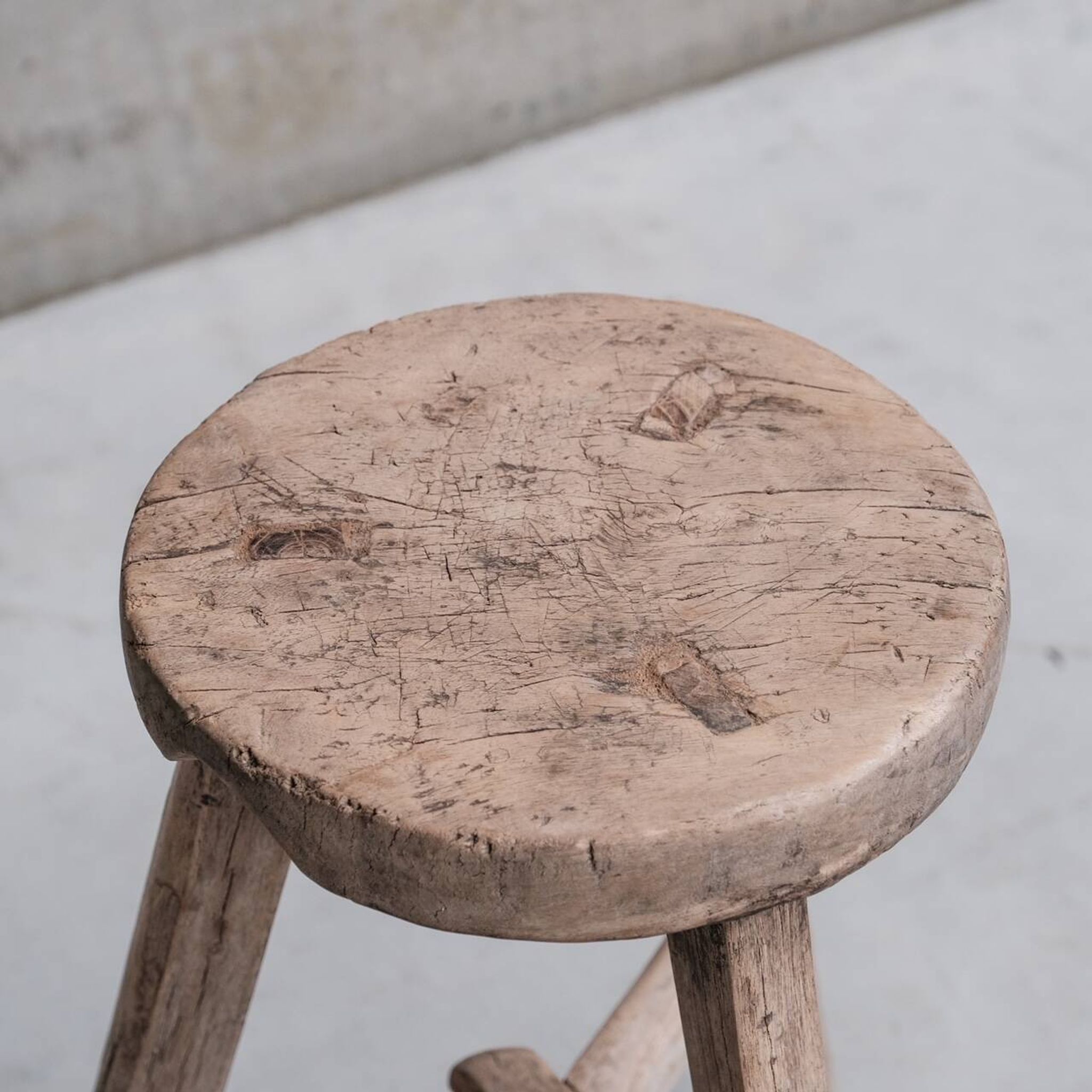 Primitive Mid-Century French Wooden Stool or Side Table
