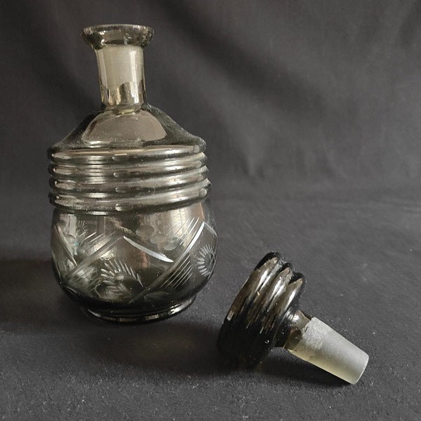 Engraved smoked glass decanter