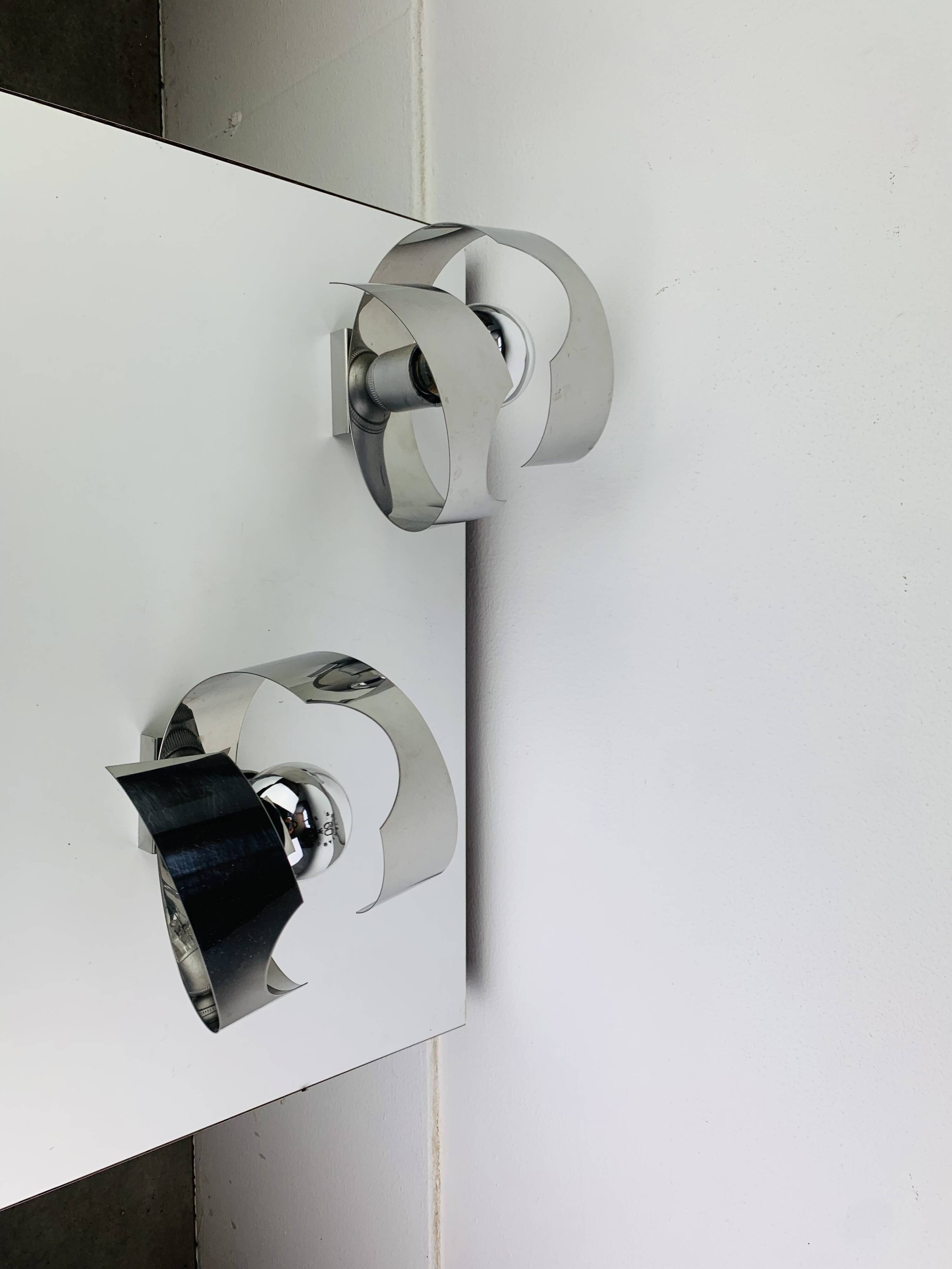 Pair of chrome spiral wall lights from the seventies/Space Age, 1970s.