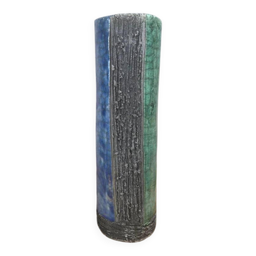 Large workshop vase in blue and green raku style, signed – 30 cm