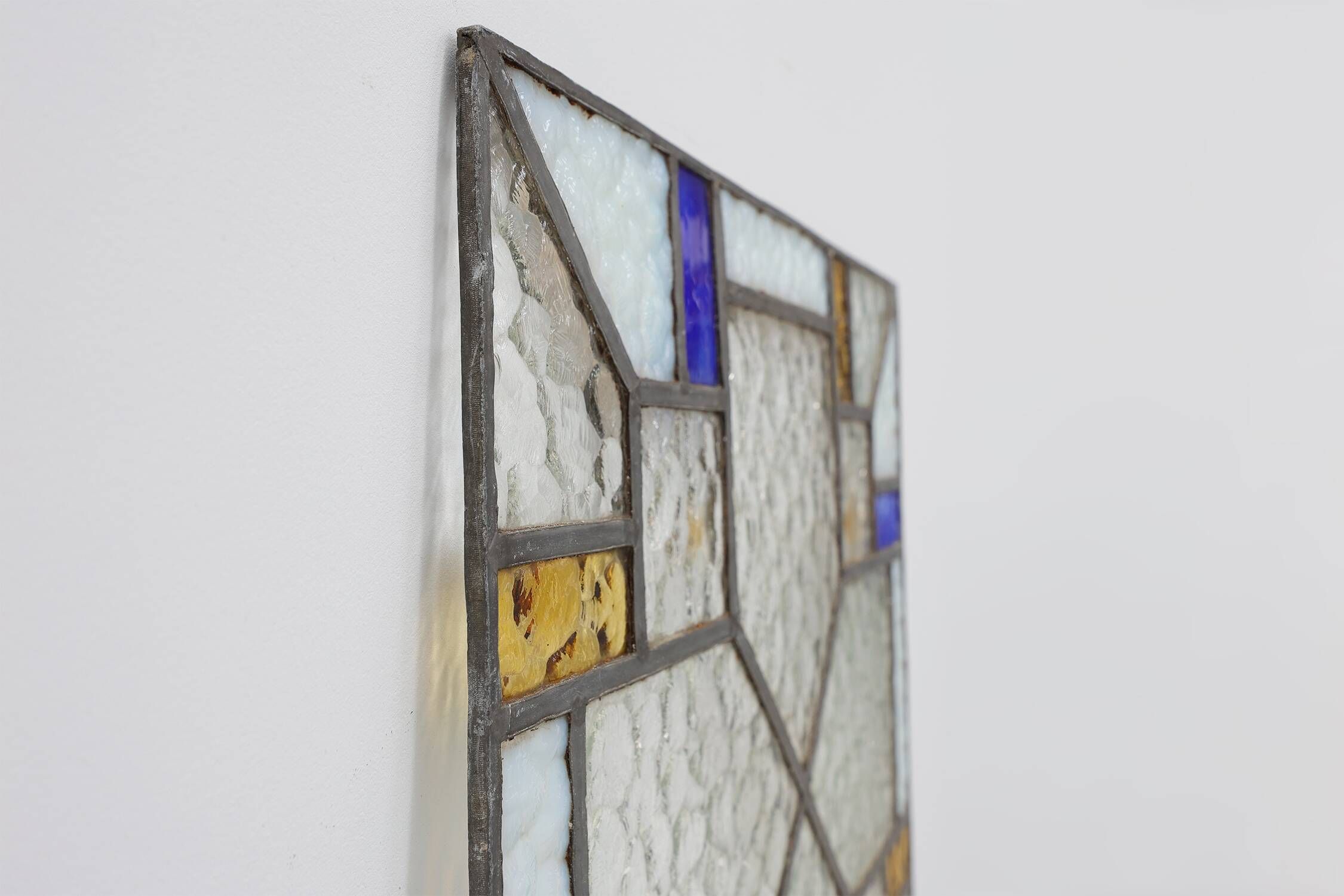 Art Deco Leaded Glass Panel with Geometric Cross Motif, Belgium, Circa 1920