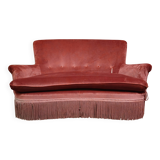 Half-moon shaped toad stool bench, Napoleon III period, in pink velvet.