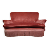 Banquette crapaud de forme demie lune, époque Napoléon III, en velours rose