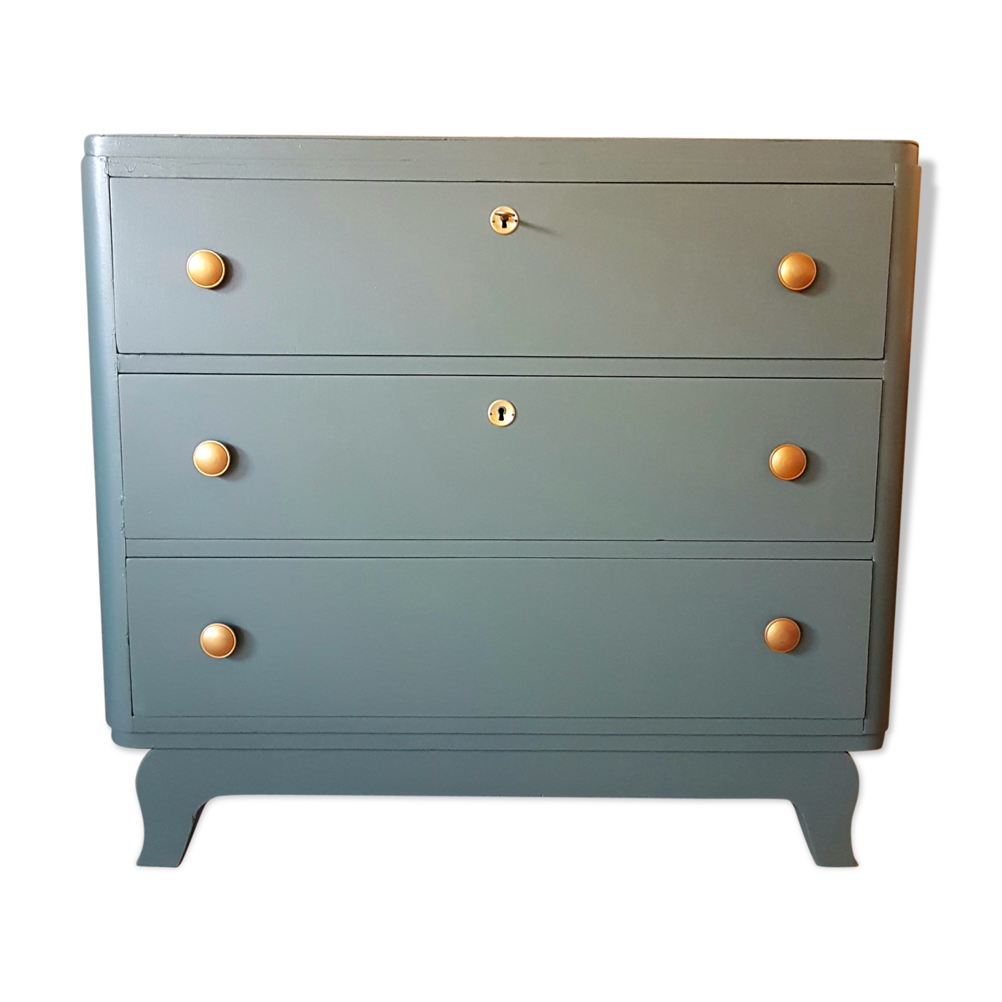 Commode art déco vert bleu poignées patinÉes