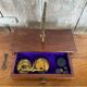Antique trebuchet precision scale gilt bronze + wooden box + weight