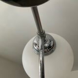 Art Deco chandelier with 6 lights in opaline glass and chrome metal.