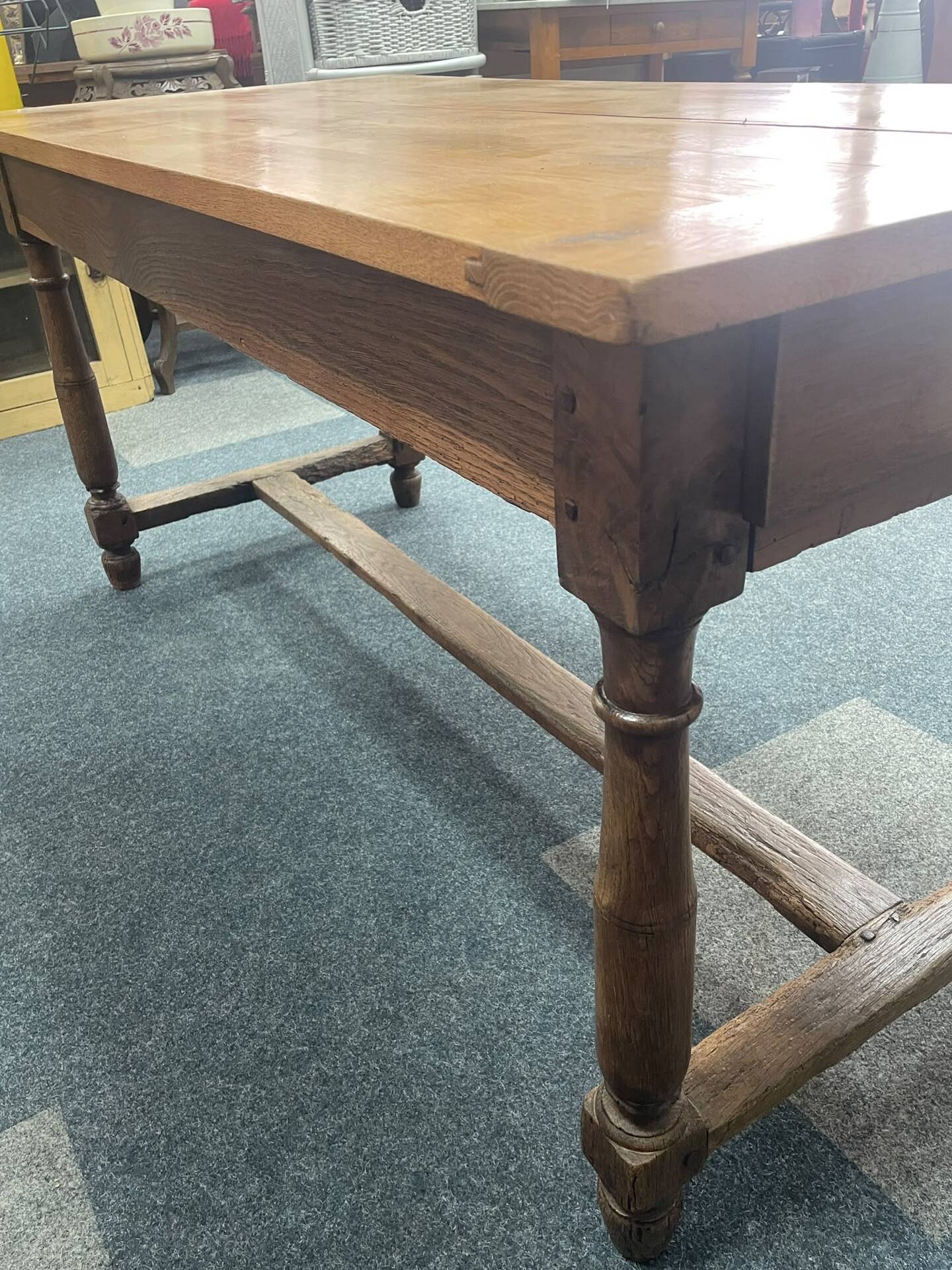 Table de ferme ancienne Louis XIII en chêne massif – Console / Îlot d'