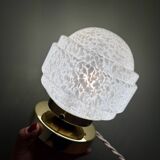 Vintage globe table lamp in white Clichy glass