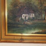 Painting on oil canvas J Evans golden frame landscape