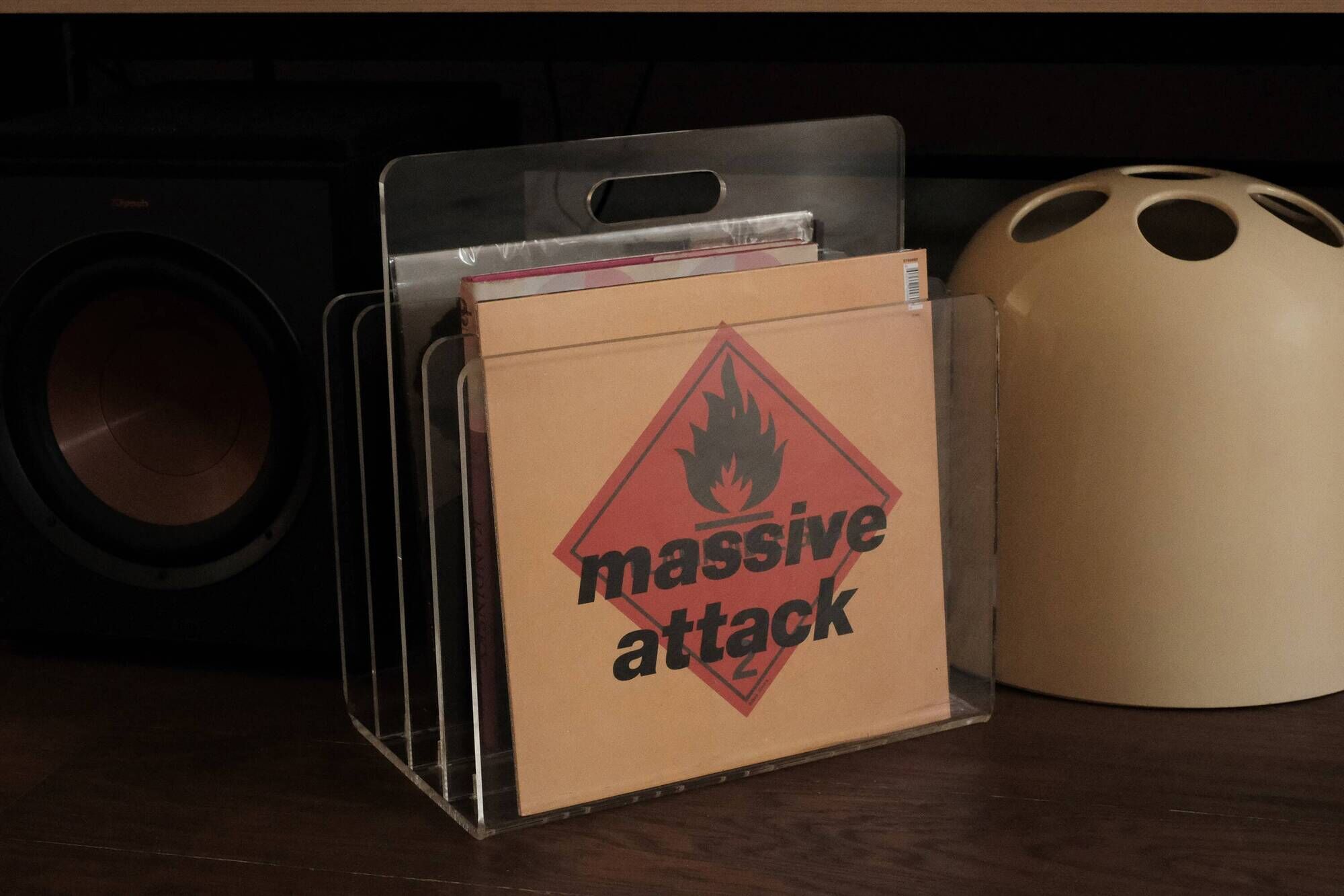 Porte-revues acrylique transparent MCM, années 1970, rangement vinyles