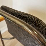 Vintage Beech Wood Dining Chair: 1970s Space Age Black Fabric