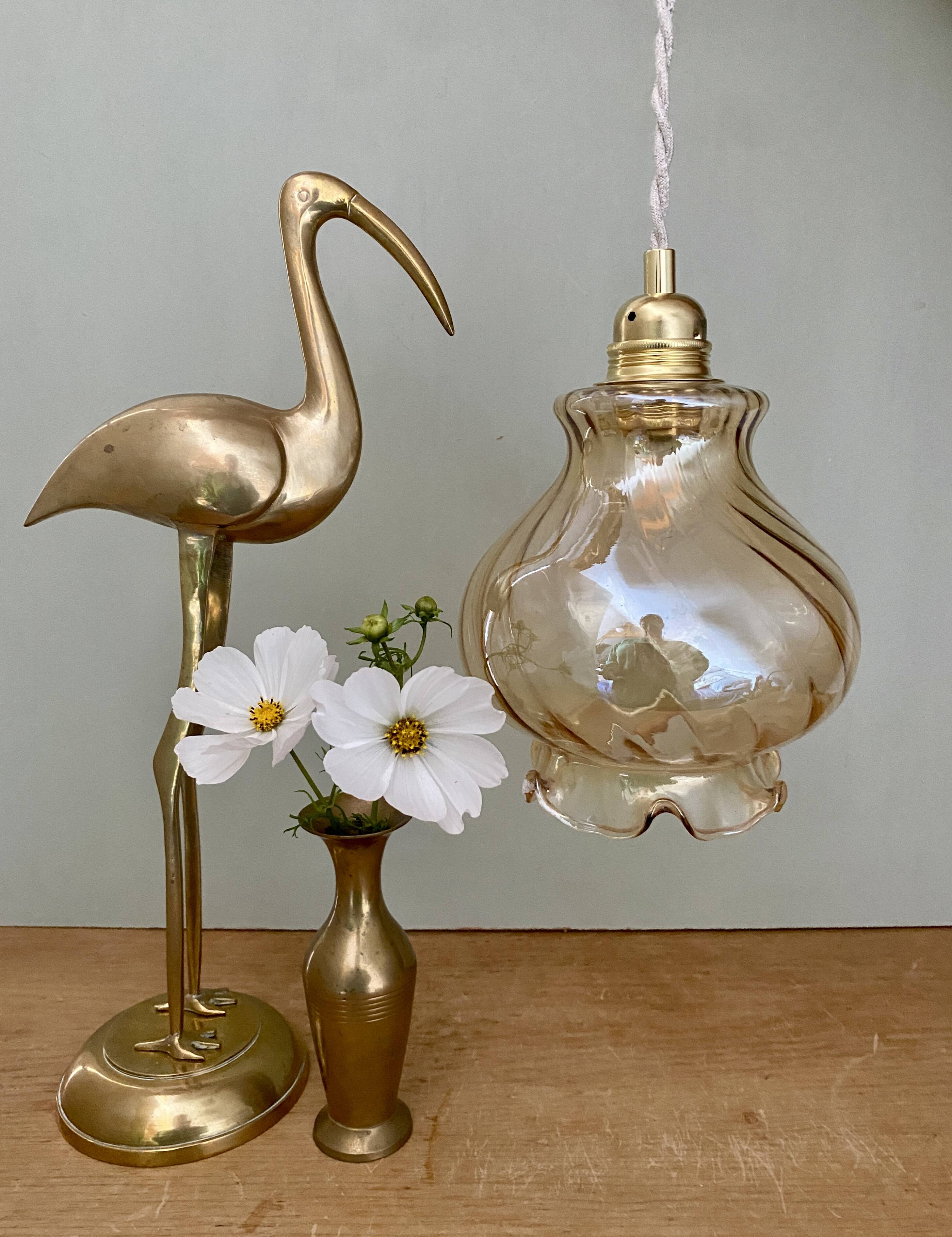 Vintage amber glass globe pendant light