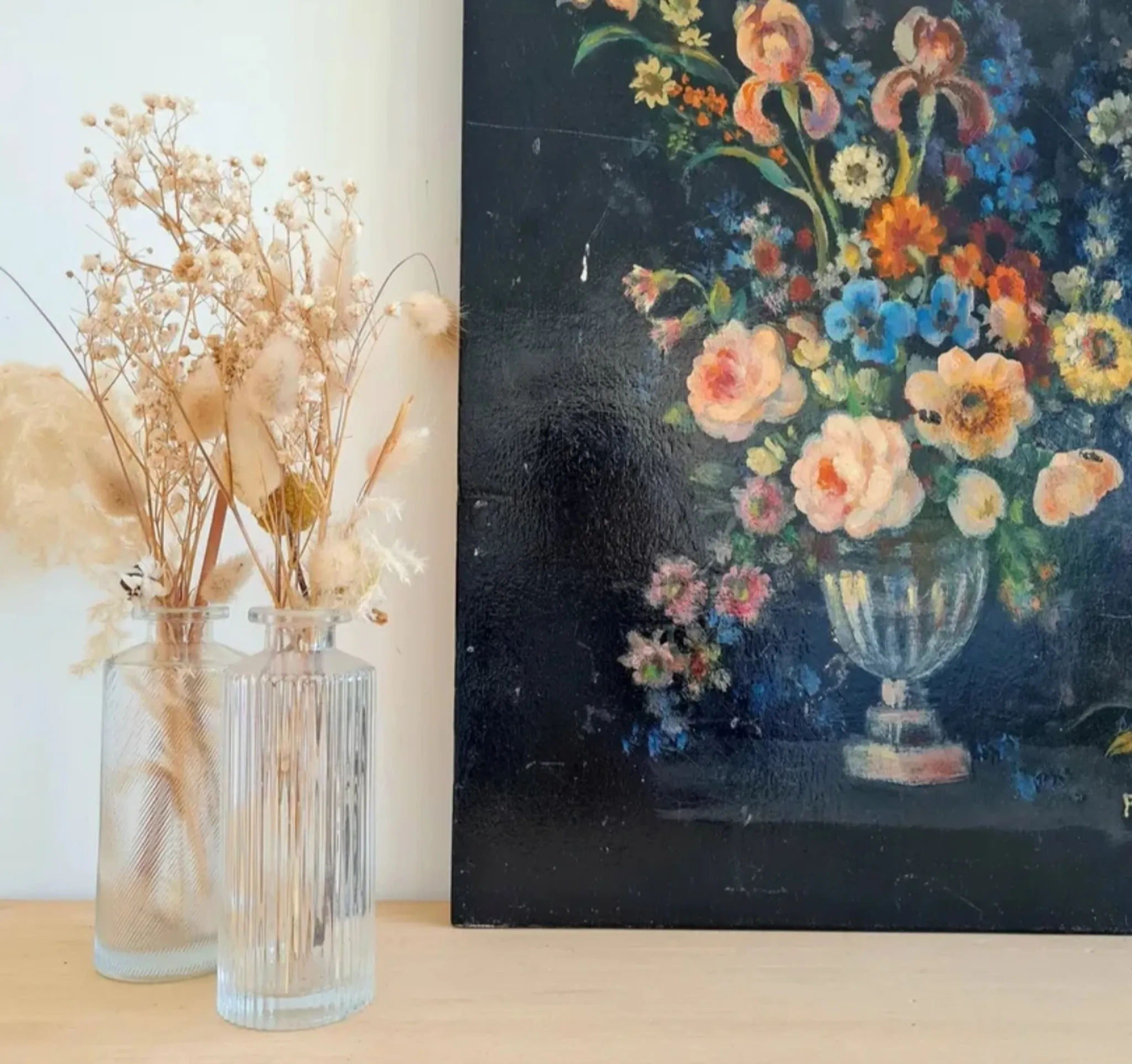 Old Table Painting of Flowers on Wood