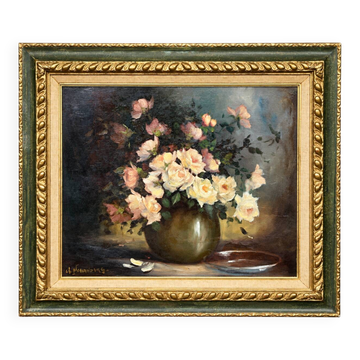 Gaston Noelanders, "Nature morte avec roses blanches."