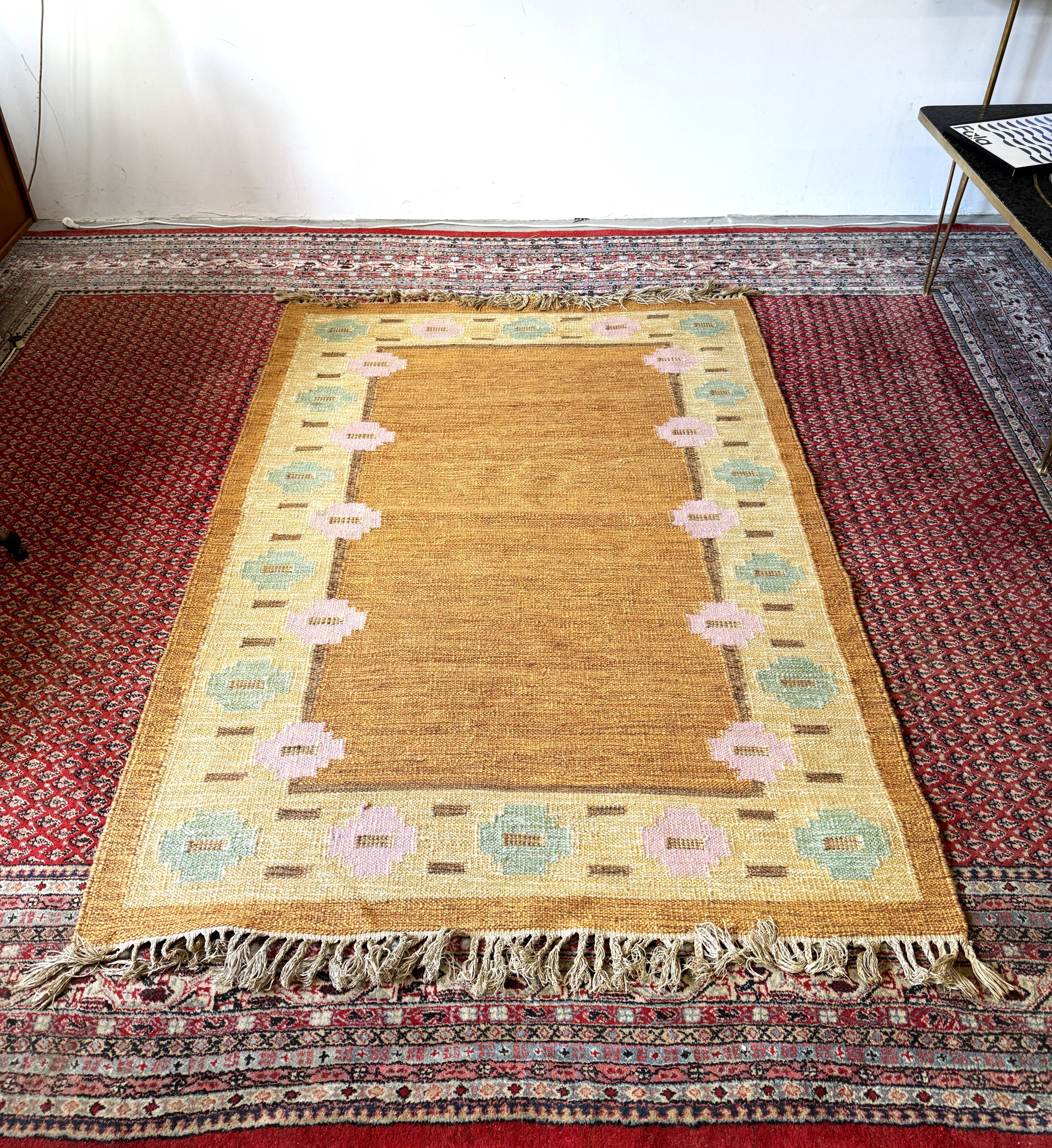 Röllakan wool carpet, sweden 1960s/1970s, vintage, mid-c modern