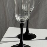 4 large Luminarc Octime vintage octagonal champagne flutes with black foot