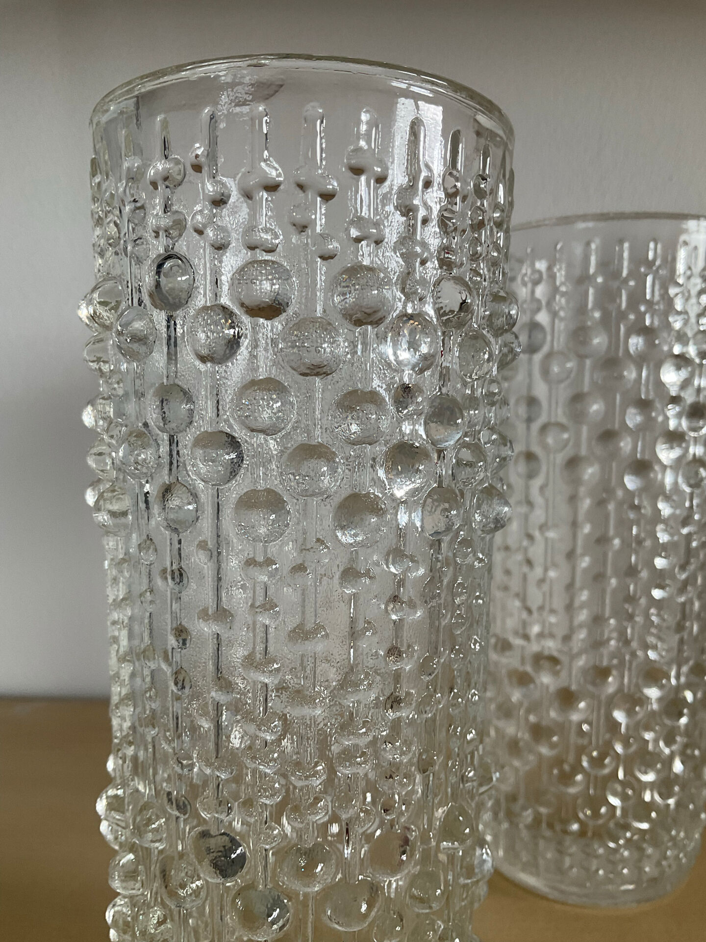 Pair of vintage Bubble roll vases in moulded glass