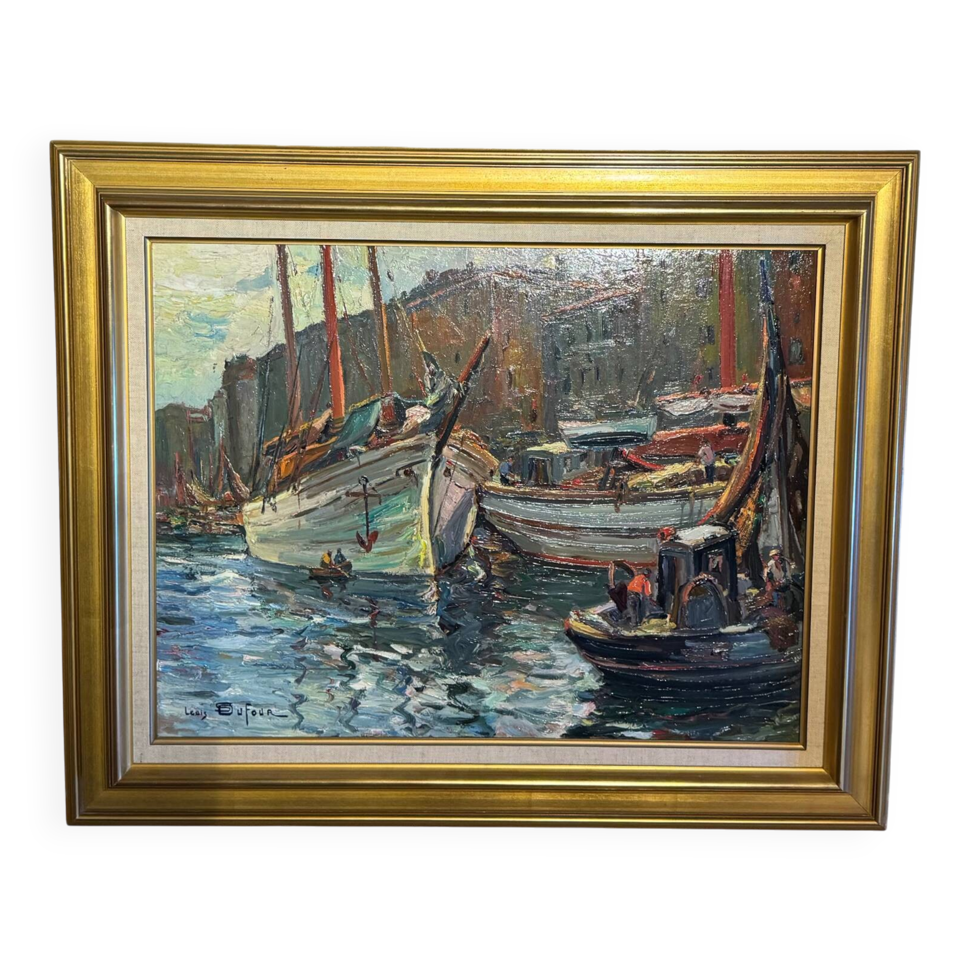 Antique painting, seascape signed Louis Dufour, dated 1943