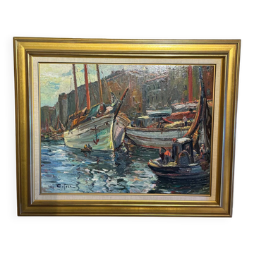 Antique painting, seascape signed Louis Dufour, dated 1943