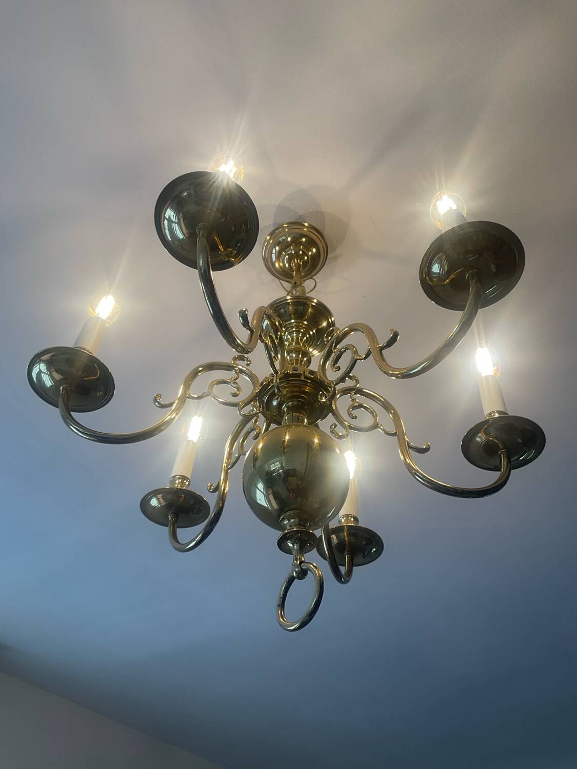 Antique Dutch 6-light chandelier in solid bronze
