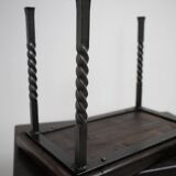 Brutalist nesting table in ebonized oak and wrought iron