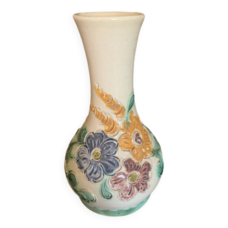 Vase soliflore Remmy fils grès décor fleurs vintage