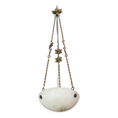 Lustre en albâtre blanc Art Déco français avec veines sombres, vers 1940