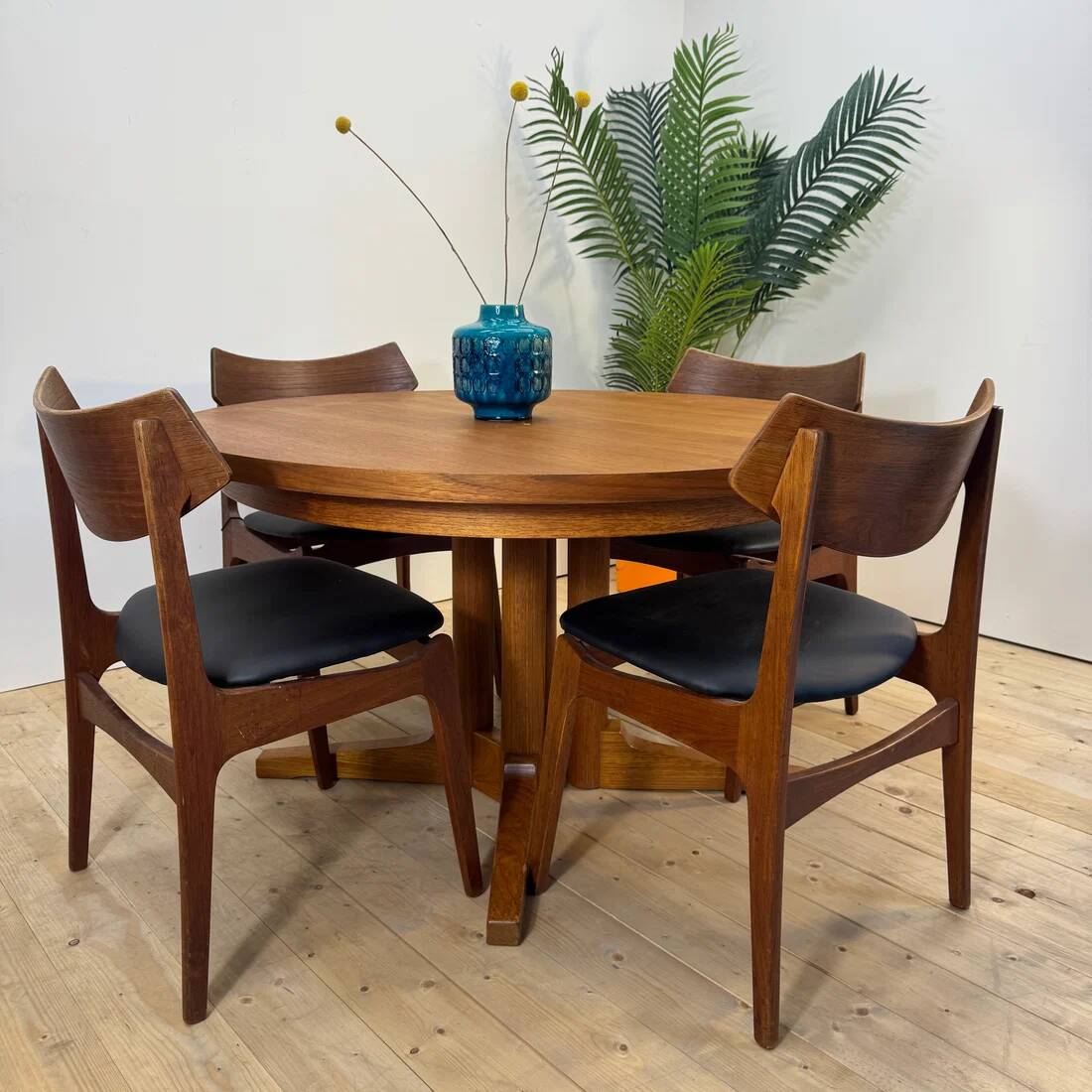 Table à manger rond extensible en teck, Danemark 1960