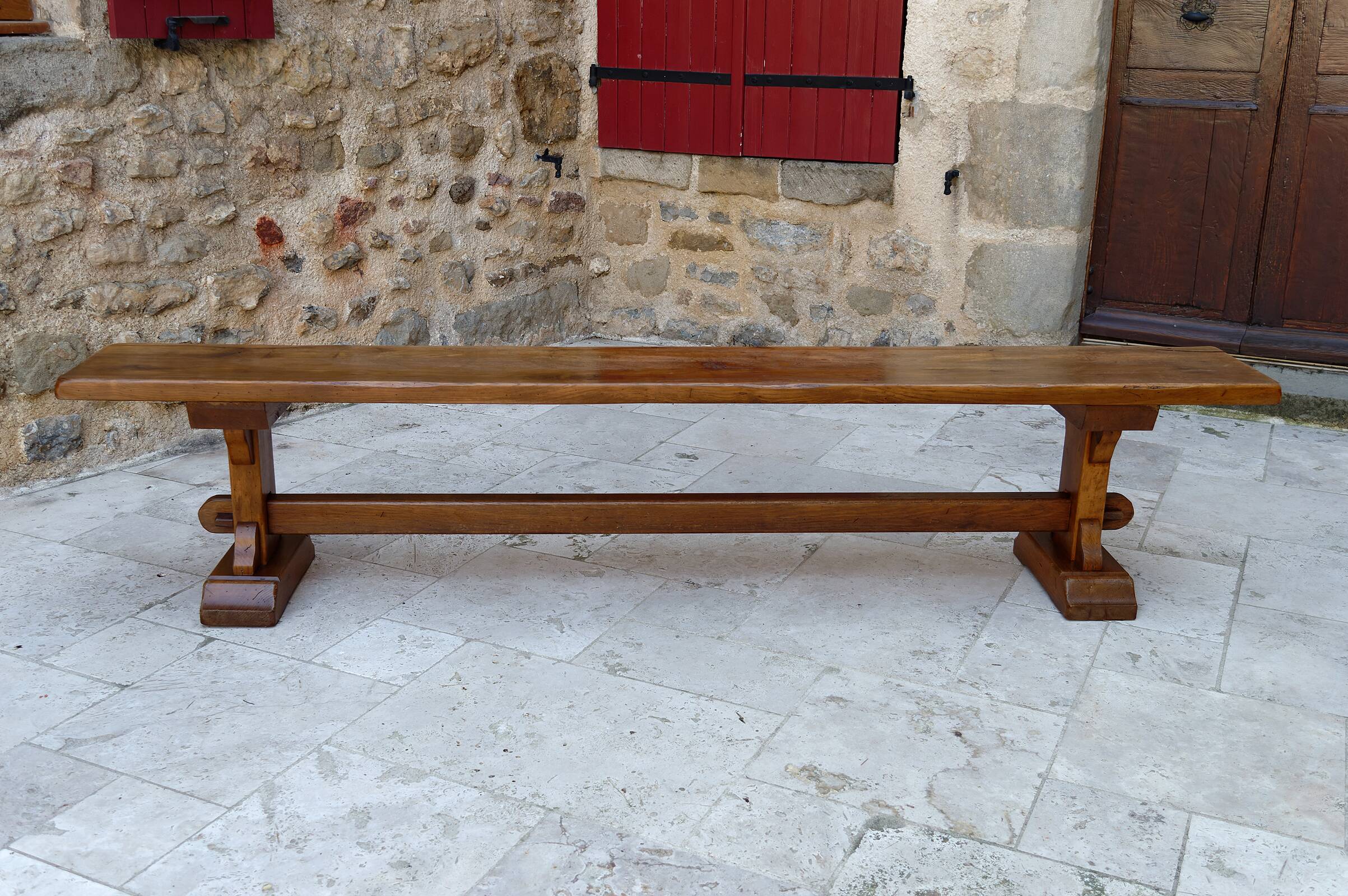 Pair of oak monastic community benches, France, early 20th century