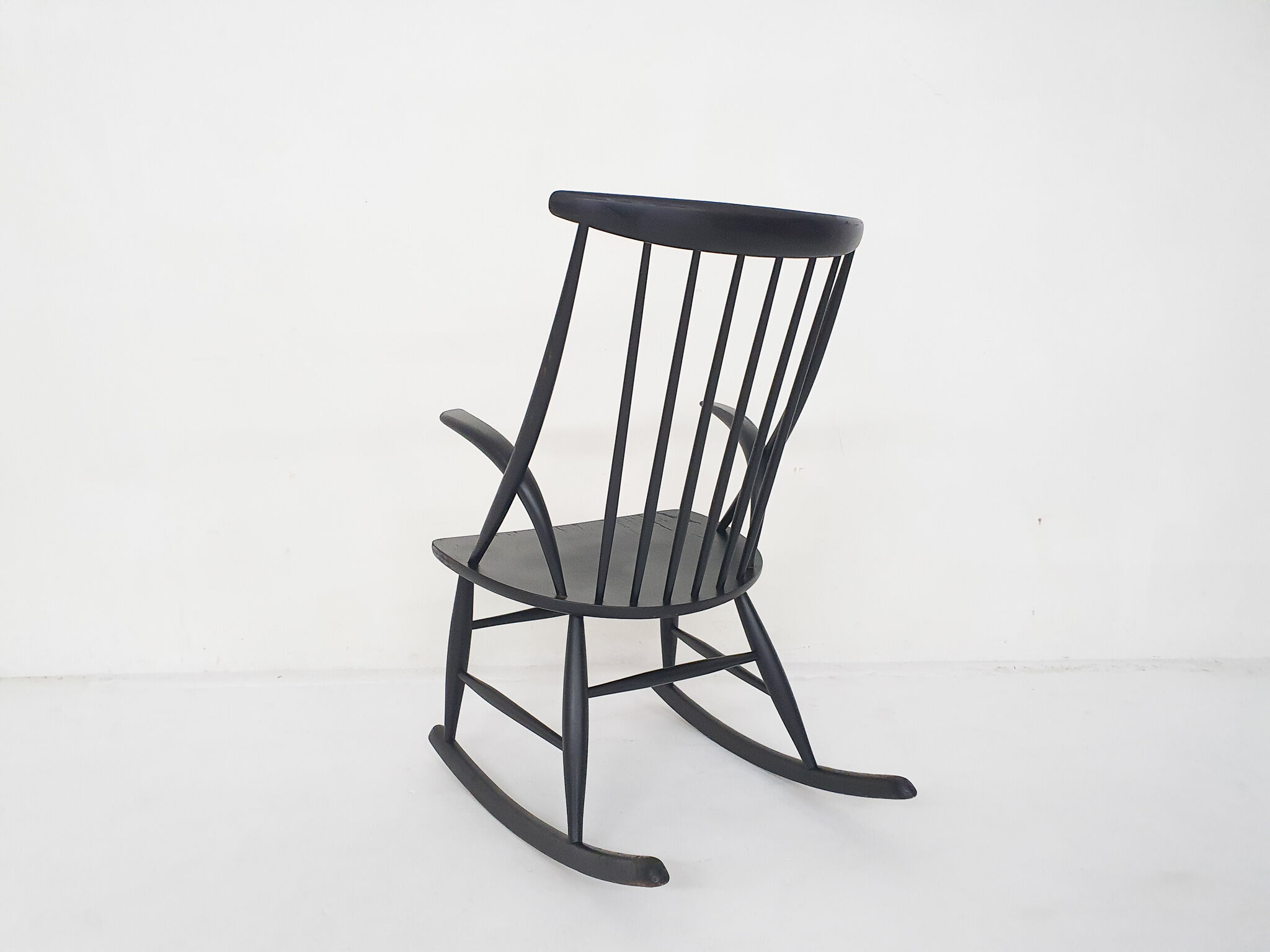 Black wooden rocking chair by Illum Wikkelso for Niels Eilersen model IW3, Denmark 1958