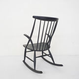 Rocking-chair en bois noir par Illum Wikkelso pour Niels Eilersen modèle IW3, Danemark 1958