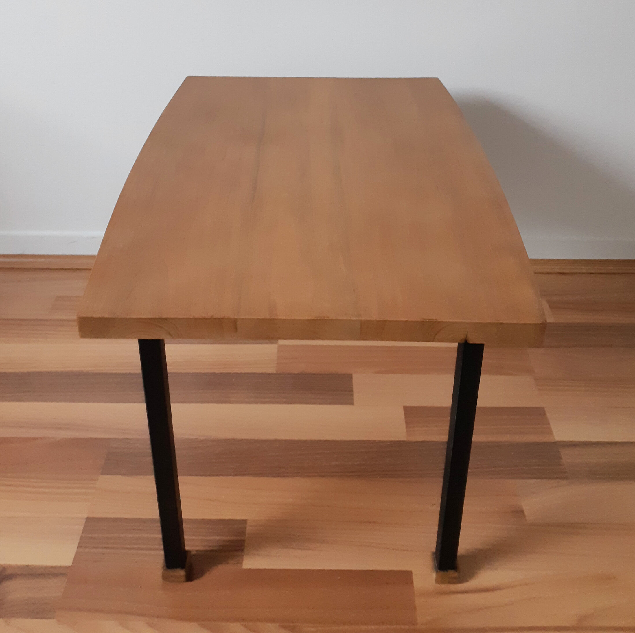 Solid wood coffee table, black metal square legs