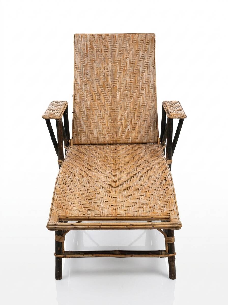 Rattan and bamboo chaise longue