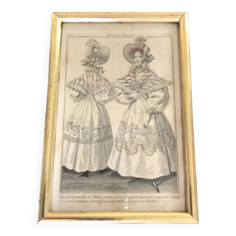 Framed FASHION ENGRAVING 1831 PARISIAN COSTUMES Women's Fashion Hat 19th Century