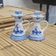 2 vintage candle holders in blue Delft pottery with handles - windmill decoration