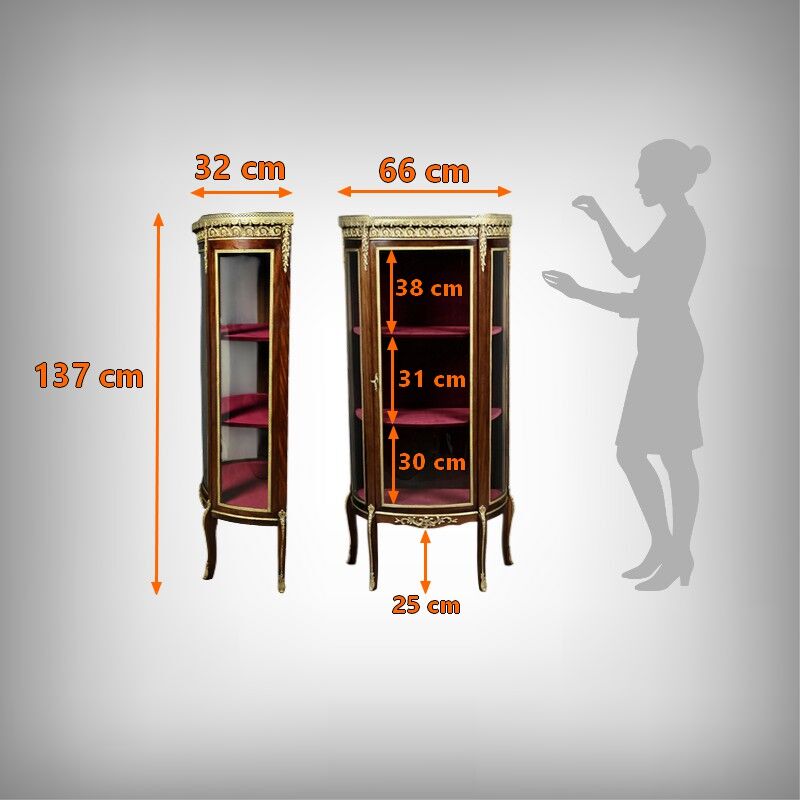Small mahogany display cabinet, Louis XV to Louis XVI transition style – early 20th century.