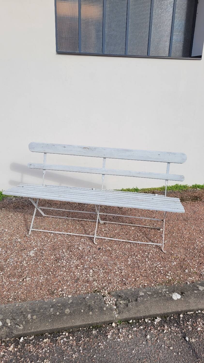 Folding garden bench in iron and old wood - 1950s