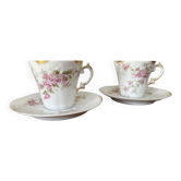 Lot de 2 tasses anciennes en porcelaine avec leur soucoupe
