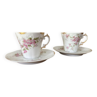 Set of 2 old porcelain cups with their saucer