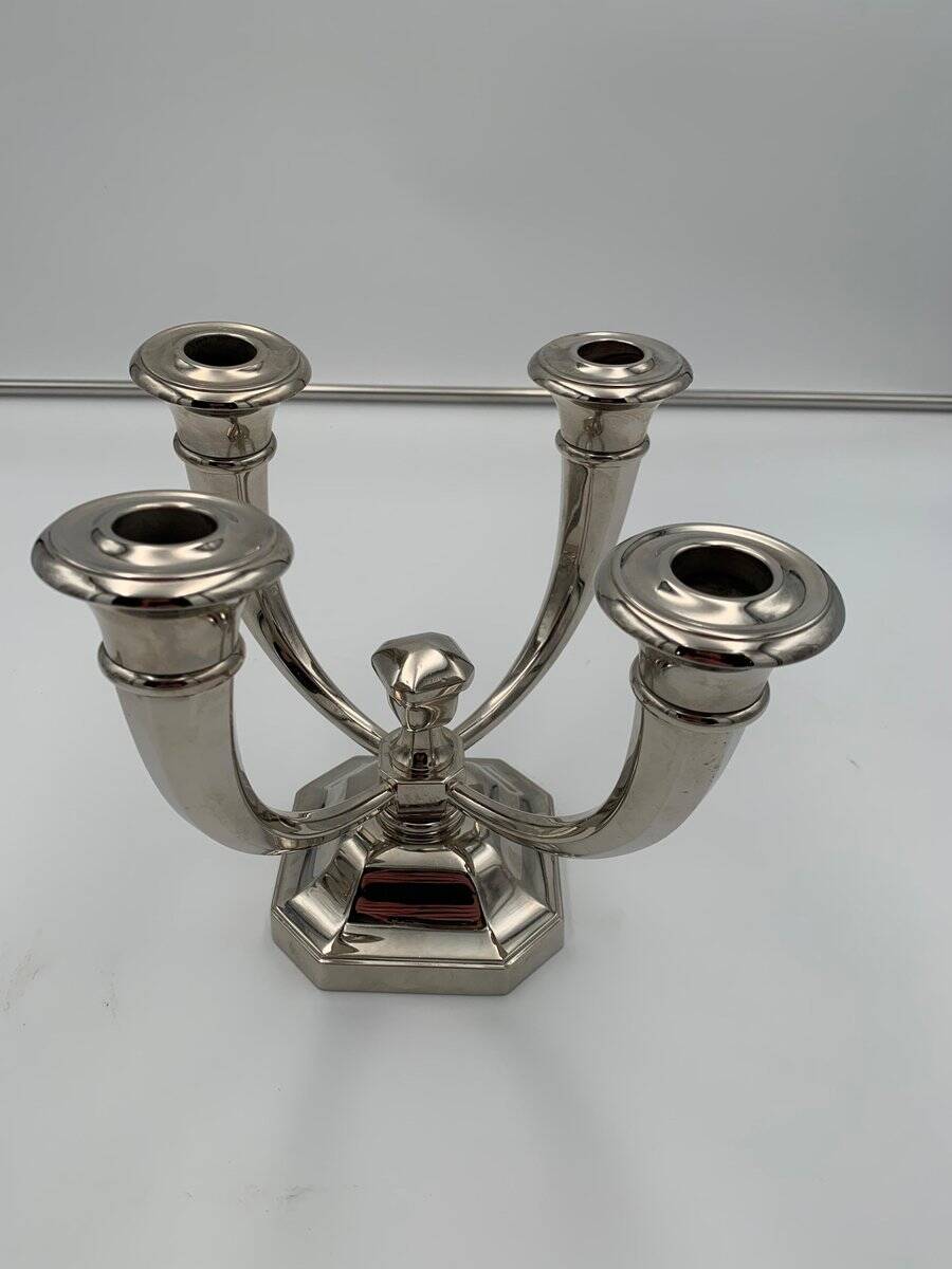 Art Deco French Nickeled Bronze Candlesticks by J. Leleu, 1930, Set of 2
