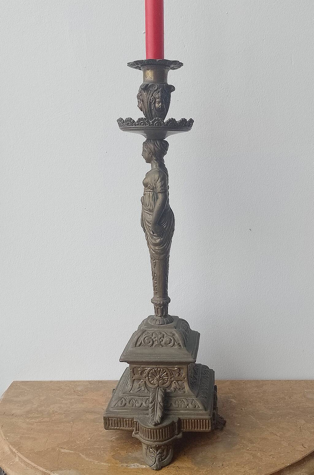 Antique Candlestick  Bronze Vienna Austria Caryatide Greek Ancient 46 cm